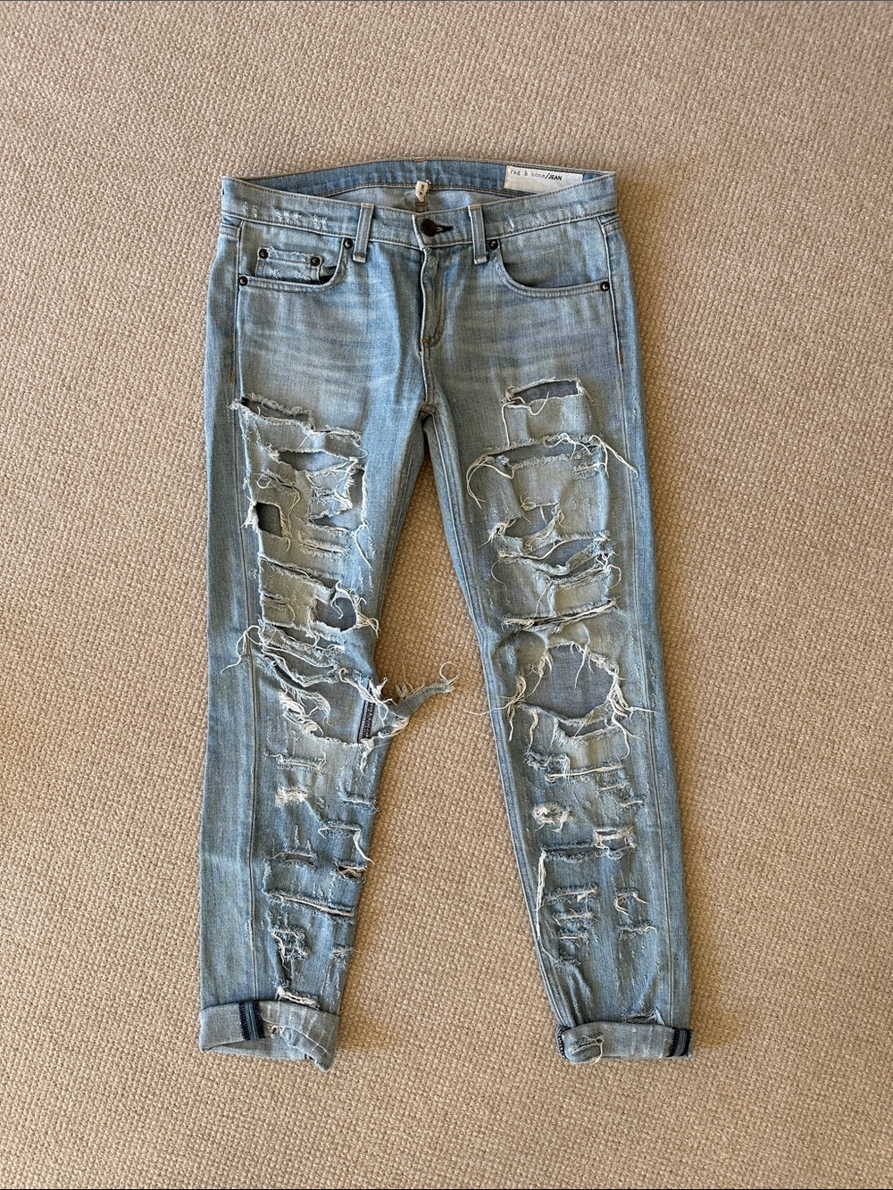 rag & bone Light Blue Distressed Boyfriend Jeans